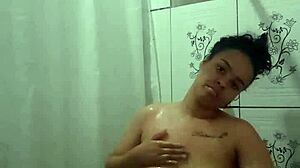 Brunette Latina Teen Fingers Her Tight Pussy Orgasm in Shower