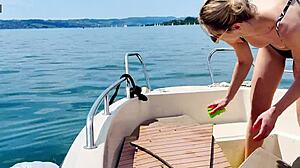 omg summer heat got me washing this boat in my sexy thong bikini feeling so hot...