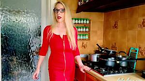 check out lady lucy teasing her big tits in that tight red dress and heels