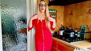 check out lady lucy teasing her big tits in that tight red dress and heels