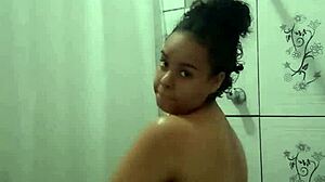 Brunette Latina Teen Fingers Her Tight Pussy Orgasm in Shower