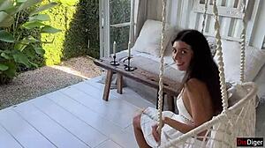 Paying cute skinny brunette with rough outdoor creampie doggy and cowgirl sex