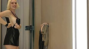 Sexy Wife Flashes See-Through Clothes In Mall Changing Room Public