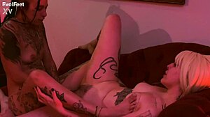 my sweaty feet grind on your face while i gag on huge dildo