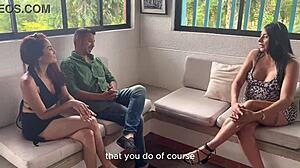 Real estate agent Melani Rincon joins swingers for cock riding threesome fun?