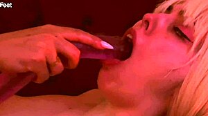 my sweaty feet grind on your face while i gag on huge dildo