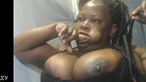 Brazilian Ebony Wife Chokes on Big Black Cock, Deepthroats While Tits Bounce Wildly