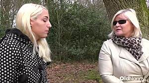 bbw mature milf an blonde babe lick pussies in outdoor lesbian play
