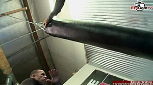 Chubby brunette slut's big tits smother fighter during dirty hardcore fuck 💦👊