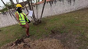 went to inspect the site imagining builders slamming her huge pussy