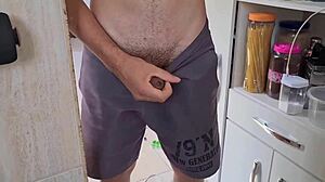 Stepson catches tanned latina milf bending in kitchen and pounds her gaping juicy ass with creampie!