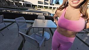 hot huge tits babe tricked into riding monster cock doggystyle till cum covered and pissed on!