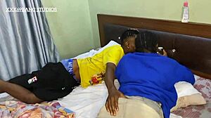 damn this horny black dude is destroying that petite ebony pussy with his monster bbc, full vid soon!!