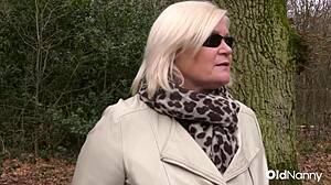 bbw mature milf an blonde babe lick pussies in outdoor lesbian play