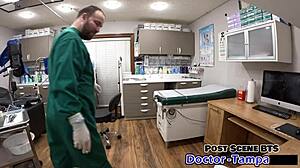 dr tampa tests mara luv's shaved pussy limits backstage in latex