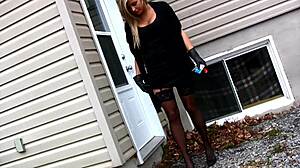 my hot girlfriend teases in lingerie heels smoking outside 🔥😘