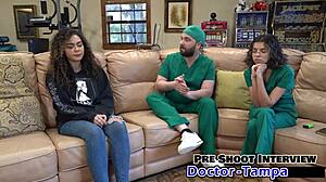 dr tampa tests mara luv's shaved pussy limits backstage in latex