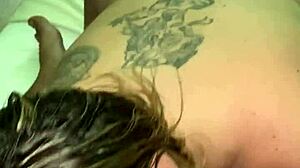 Big ass black slut deepthroats cock bent over hotel bed takes rough anal pounding squirting cumshot finish