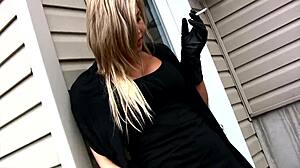 my hot girlfriend teases in lingerie heels smoking outside 🔥😘