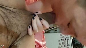 french milf in red satin lingerie rims deepthroats and takes cumshot in tight dress heels!