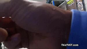 Caught Cougar Chokes on Guard's Hard Dick Deepthroat at Work