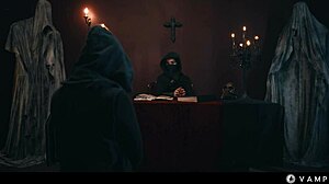 Intense vampire cosplay lesbians dominate leather bdsm lezdom pussy eating slaves