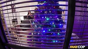 cop pounds huge cock into cam babe's tits by the christmas tree!