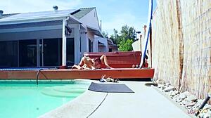 Cute Lesbian Teens Tease Pool Fuck