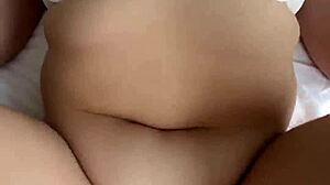 guy pounds thick curvy girl's juicy big tits and ass doggystyle in hotel with creampie finish