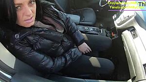 Tight leather pants no panties led to my wet car blowjob then rough forest fuck