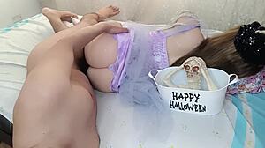 hijastra tetona in sexy witch cosplay takes first anal pounding