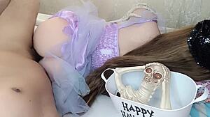 hijastra tetona in sexy witch cosplay takes first anal pounding