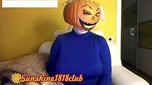pervy pumpkin cam shows big boob cosplay tits on halloween night