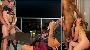 so this amateur housewife flashes her big ass then rides my monster cock hard while hubby's watching