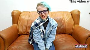raven's shaved pussy gets fingered fucked doggystyle then she swallows cum