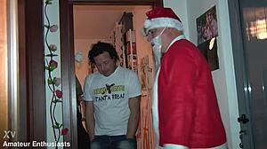 Milfs in heels take double anal penetration and cum in mouth this Christmas orgy