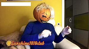 pervy pumpkin cam shows big boob cosplay tits on halloween night