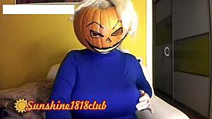pervy pumpkin cam shows big boob cosplay tits on halloween night