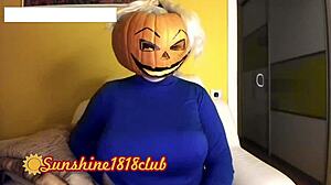 pervy pumpkin cam shows big boob cosplay tits on halloween night