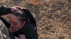 meeting this cute skinny teen girlfriend for outdoor pov riding and deepthroat blowjob