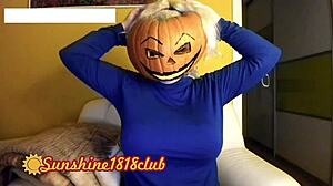 pervy pumpkin cam shows big boob cosplay tits on halloween night