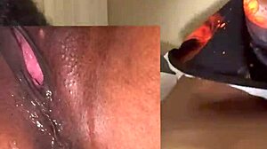 black beauty moans loud as tongue dives deep into her dripping pussy on movie night part two