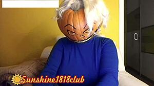 pervy pumpkin cam shows big boob cosplay tits on halloween night