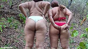 two curvy colombian bbw latinas shake huge asses and natural tits publicly in homemade outdoor show