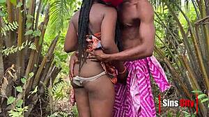 African virgin maid caught bending over by prince for big black cock doggystyle pussy pounding outdoors.