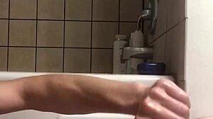 Steamy solo play builds to a hot cumshot right before stepping into the shower