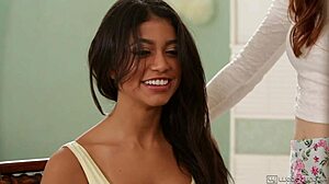 veronica rodriguez squirts hard while ellena woods licks her petite latina pussy in lesbian fantasy