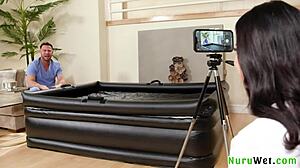 i can't stop filming my naughty big tit brunette body during wet nuru massage