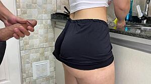 Stepsister's ass creampied mid-dishwashing in shorts free use now