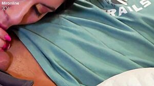 her tongue swirls pierced nipples during homemade tease